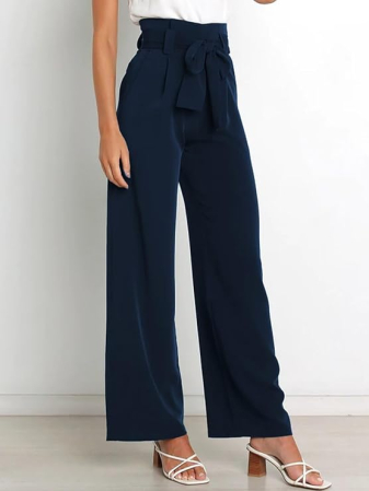 Pantaloni casual lejeri pentru femei, cu buzunare si snur in talie, Albastri S [4]