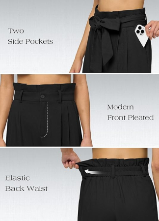 Pantaloni casual lejeri pentru femei, cu buzunare si snur in talie, Negri XL [4]