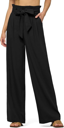 Pantaloni dama - Pantaloni casual lejeri pentru femei, cu buzunare si snur in talie, Negri XL