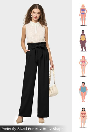 Pantaloni casual lejeri pentru femei, cu buzunare si snur in talie, Negri L [5]