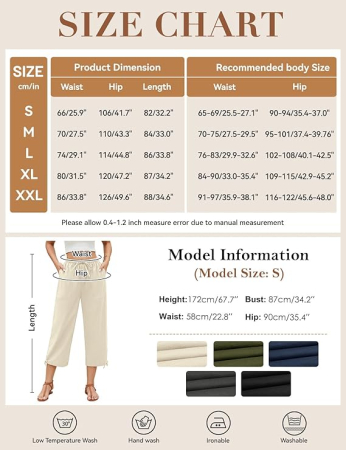 Pantaloni casual lejeri pentru femei, cu buzunare si talie elastica, bej  M [4]