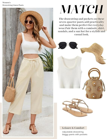 Pantaloni casual lejeri pentru femei, cu buzunare si talie elastica, bej  M [5]