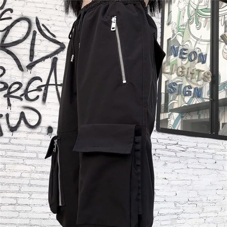 Pantaloni casual respirabili pentru femei, largi cu buzunare laterale negri M [4]