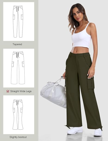 Pantaloni casual respirabili pentru femei, drepti cu buzunare laterale verde XL [4]