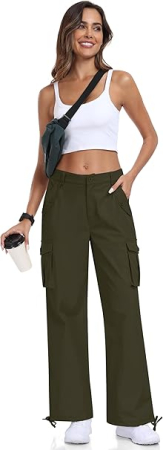 Pantaloni casual respirabili pentru femei, drepti cu buzunare laterale verde XL [5]