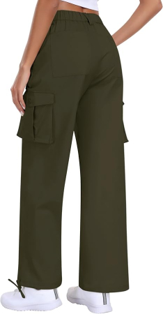 Pantaloni casual respirabili pentru femei, drepti cu buzunare laterale verde XL [2]