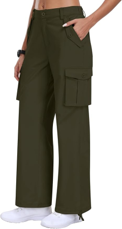Pantaloni casual respirabili pentru femei, drepti cu buzunare laterale verde XL [1]