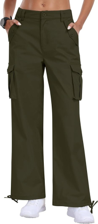 Pantaloni dama - Pantaloni casual respirabili pentru femei, drepti cu buzunare laterale verde XL