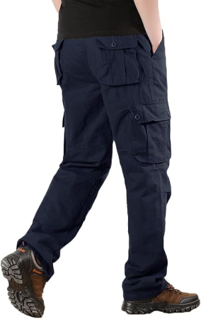 Pantaloni casual respirabili pentru barbati, largi cu buzunare laterale albastri 36 [1]