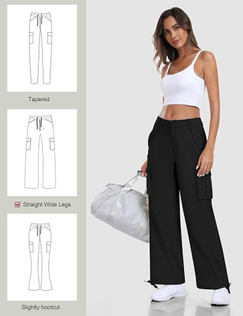 Pantaloni casual respirabili pentru femei, drepti cu buzunare laterale negru M [6]