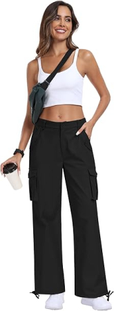 Pantaloni casual respirabili pentru femei, drepti cu buzunare laterale negru M [4]