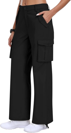 Pantaloni casual respirabili pentru femei, drepti cu buzunare laterale negru M [1]