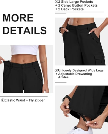 Pantaloni casual respirabili pentru femei, drepti cu buzunare laterale negru M [3]