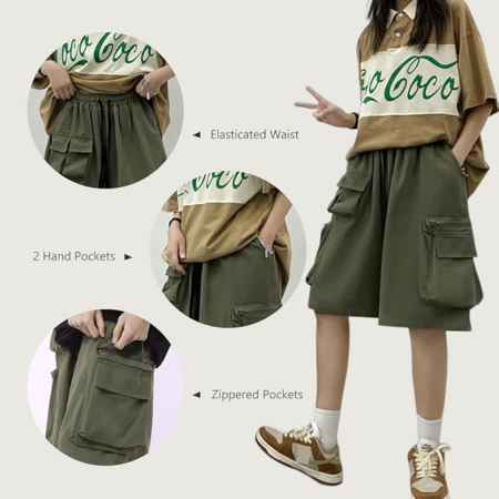 Pantaloni casual respirabili pentru femei, largi cu buzunare laterale verzi S [1]