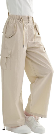 Pantaloni crem Cargo Fete 14-15 Ani, inaltime 170 cm, Croi Larg, Talie Reglabila, Material Ușor [1]