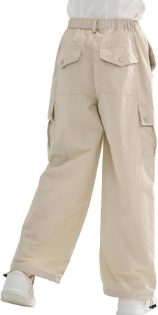 Pantaloni crem Cargo Fete 14-15 Ani, inaltime 170 cm, Croi Larg, Talie Reglabila, Material Ușor [2]