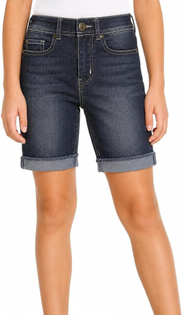 PANTALONI - Blugi Fete 6-7 Ani, Denim Elastic, 5 Buzunare, Tiv Rulat, Talie Reglabilă