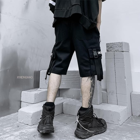 Pantaloni Scurți roz Bărbați Techwear Cargo, 6 Buzunare, Talie Elastică Reglabilă, Tactical Streetwear, XL [4]