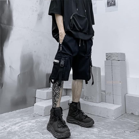 Pantaloni Scurți roz Bărbați Techwear Cargo, 6 Buzunare, Talie Elastică Reglabilă, Tactical Streetwear, XL [3]