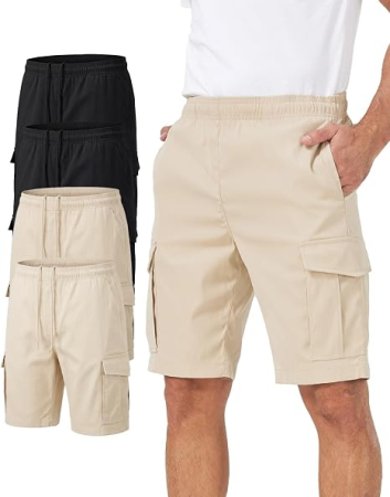 PANTALONI - Set 4 Pantaloni Scurți Cargo Bărbați Liloak, cu 4 Buzunare și Talie Elastică, 2 crem, 2 negri, XL