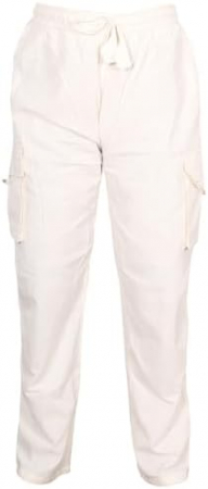 PANTALONI BARBATI - Pantaloni crem, subtiri, din bumbac usor, cu buzunare laterale, marime 3XL