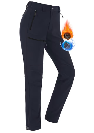PANTALONI - Pantaloni albastri de drumeție softshell impermeabili pentru femei căptușiți termic, XL