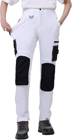 PANTALONI BARBATI - Pantaloni albi de munca pentru femei cu mai multe buzunare marimea 42