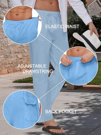 Pantaloni drepti din bumbac pentru bărbați, subtiri si respirabili, albastri M [1]