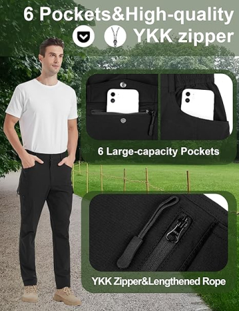 Pantaloni de Trekking usori pentru barbati, rezistenti zgarieturi, 6 buzunare, negri S [2]