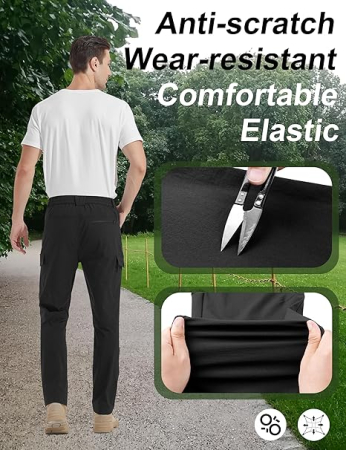 Pantaloni de Trekking usori pentru barbati, rezistenti zgarieturi, 6 buzunare, negri M [1]