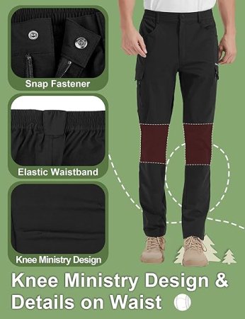 Pantaloni de Trekking usori pentru barbati, rezistenti zgarieturi, 6 buzunare, negri M [4]