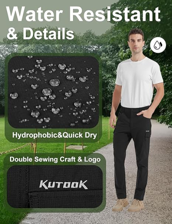 Pantaloni de Trekking usori pentru barbati, rezistenti zgarieturi, 6 buzunare, negri S [3]