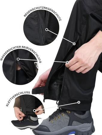 Pantaloni de Ploaie Impermeabili pentru Bărbați Ușori Rezistenți la Vânt - Negri XS/32L [4]