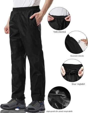 Pantaloni de Ploaie Impermeabili pentru Bărbați Ușori Rezistenți la Vânt - Negri XS/32L [2]
