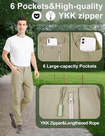 Pantaloni de Trekking usori pentru barbati, rezistenti zgarieturi, 6 buzunare, crem 3XL [2]