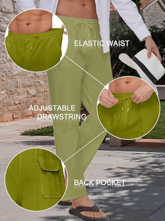 Pantaloni drepti din bumbac pentru bărbați, subtiri si respirabili, verde M [1]