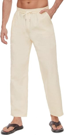 PANTALONI BARBATI - Pantaloni drepti din bumbac pentru bărbați, subtiri si respirabili, crem 2XL