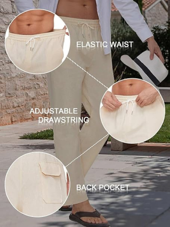 Pantaloni drepti din bumbac pentru bărbați, subtiri si respirabili, crem 2XL [1]