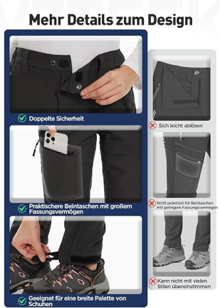 Pantaloni de drumeție softshell impermeabili pentru femei căptușiți termic – Gri clasic XXL [3]