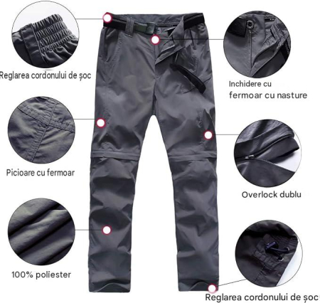 Pantaloni gri Outdoor Băieți 2 în 1, Convertibili în Pantaloni Scurți, UPF 50+, S [2]