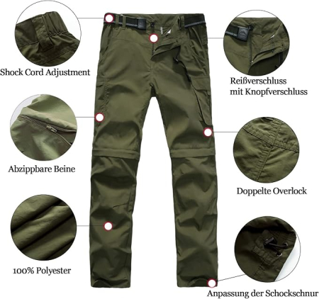 Pantaloni verzi Outdoor Băieți 2 în 1, Convertibili în Pantaloni Scurți, UPF 50+, L [2]