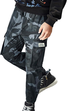 Pantaloni jogging cargo pentru copii cu elastic jos, camuflaj marin 158-164 [4]