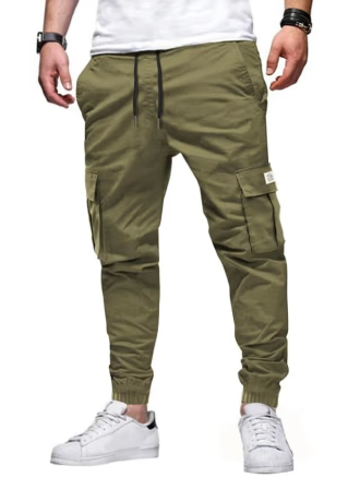 PANTALONI - Pantaloni sport casual pentru bărbați, verzi, cu 6 buzunare, M