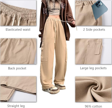 Pantaloni largi, respirabili, pentru uz zilnic, kaki S [1]