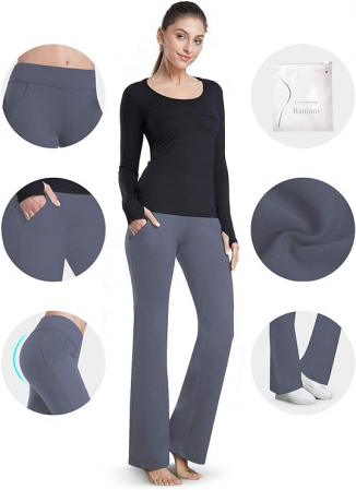 Pantaloni gri, drepti, eleganti, pentru femei cu 2 buzunare oblice, M [3]