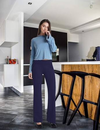 Pantaloni albastri, drepti, eleganti, pentru femei cu 2 buzunare oblice, S [5]