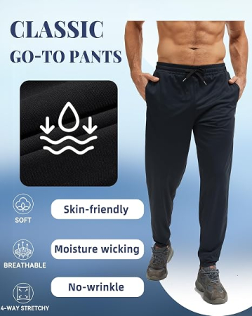 Pantaloni negri sport de alergare pentru barbati, talie elastica, buzunare cu fermoare, S [3]