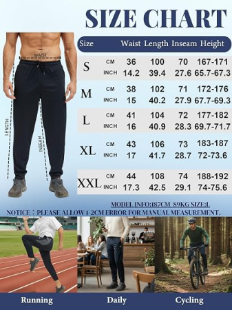 Pantaloni negri sport de alergare pentru barbati, talie elastica, buzunare cu fermoare, S [5]
