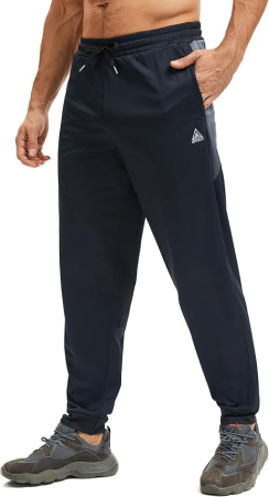 PANTALONI - Pantaloni negri sport de alergare pentru barbati, talie elastica, buzunare cu fermoare, S