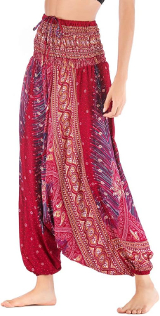 Pantaloni dama - Salopetă / Pantaloni Harem Damă 2-în-1 – Croială Lejeră, Talie Elastică, Imprimeu Boho, marime unica